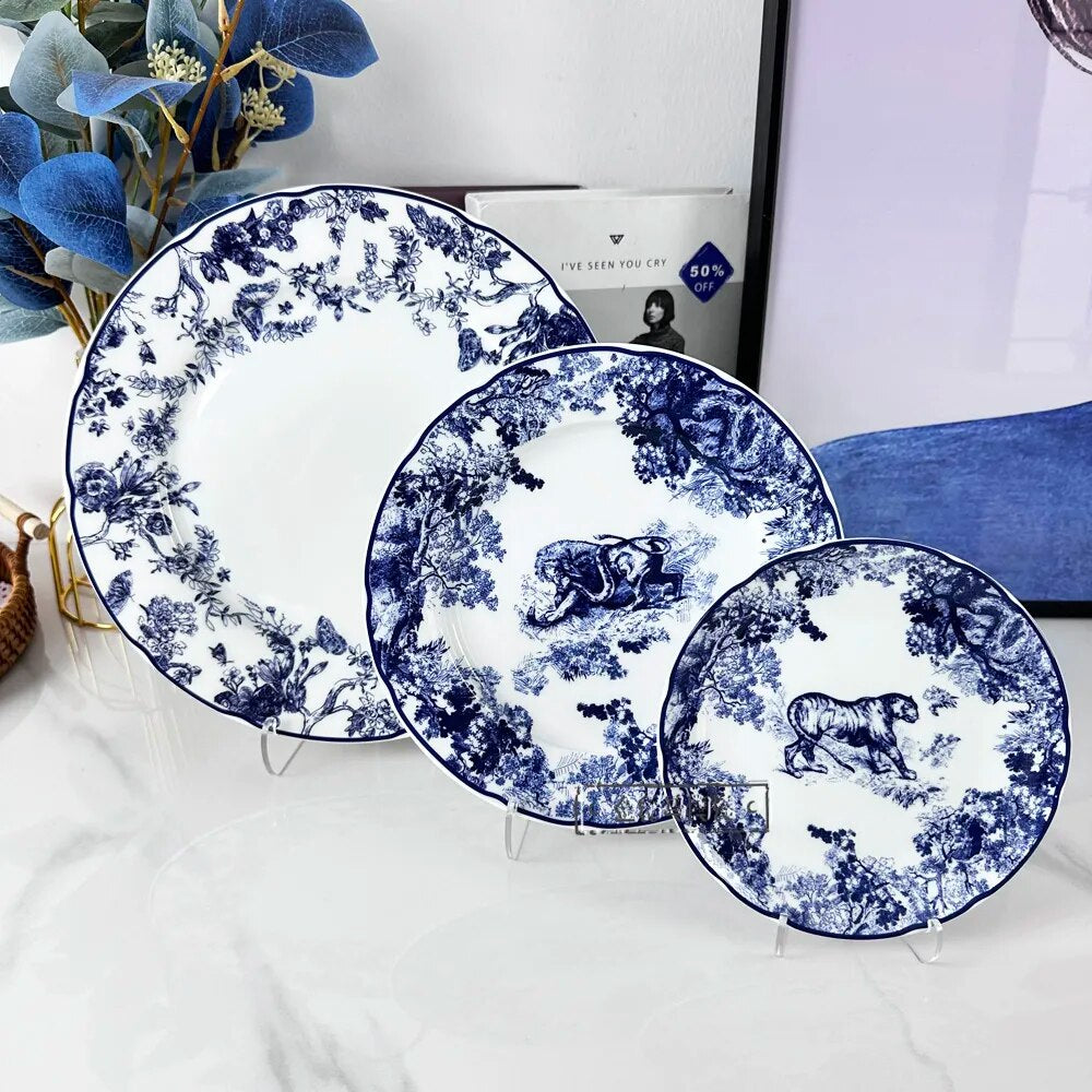 Retro Design Luxury Bone China Dishes And Plates Porcelain Cake Dish Pastry Fruit Tray Ceramic Tableware Steak Dinner Plates