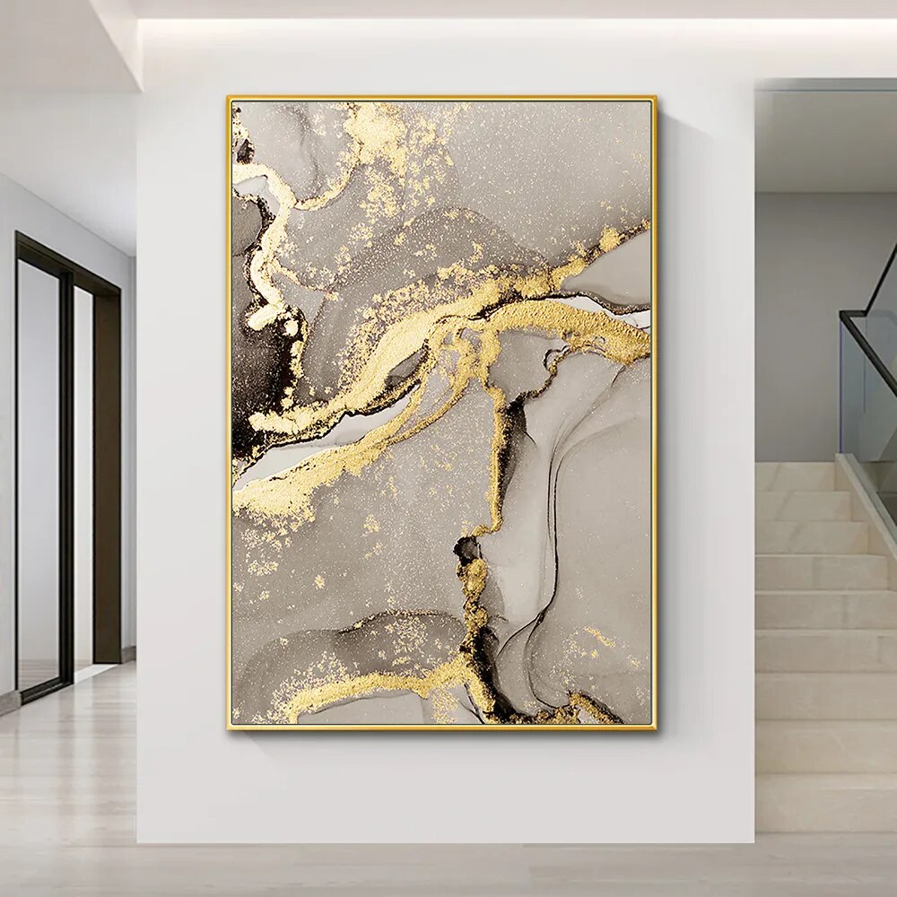 Marble Beige Gold Abstract Wall Art Posters Luxury Canvas Painting Prints Pictures Modern Living Room Interior Home Decoration