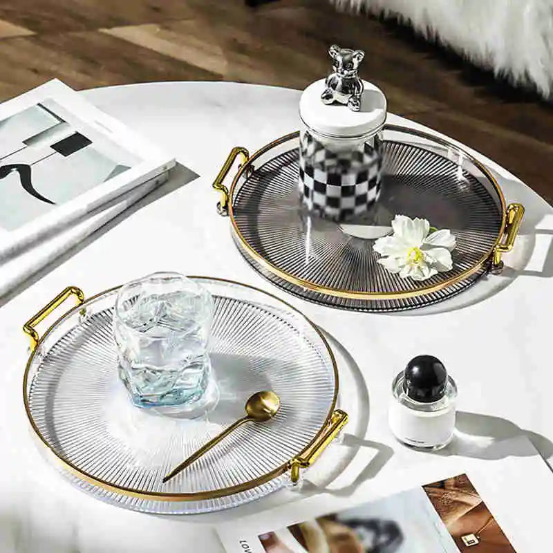 Luxury Storage Tray With Golden Handle Household Tea Dessert Fruit Storage Tray Living Room Kitchen Storage Plate Dinner Plate