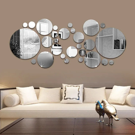 26/24pcs 3D Mirror Wall Sticker Round Mirror