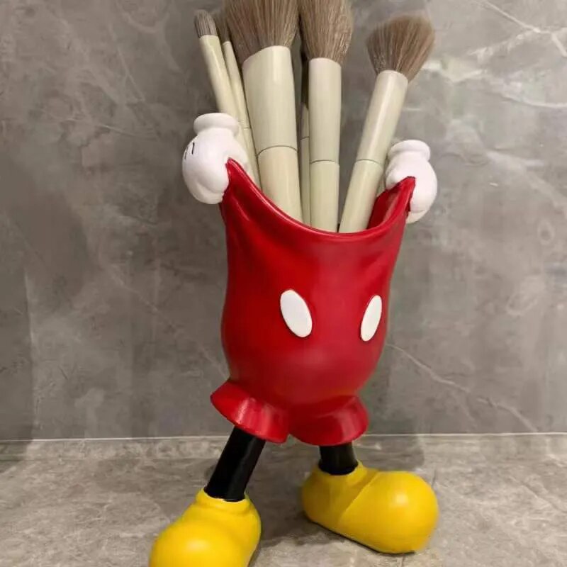 Disney Mickey Pen Container Funny Anime Figures Makeup Brush Holder Pencil Stationery Desktop Decoration Student Kids Women Gift